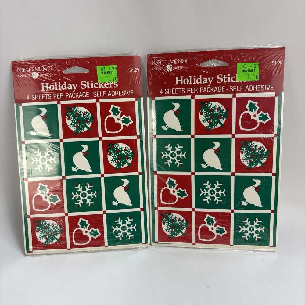 Vintage Forget Me Not Goose Christmas Stickers 2 Packs Holiday Holly Snowflakes